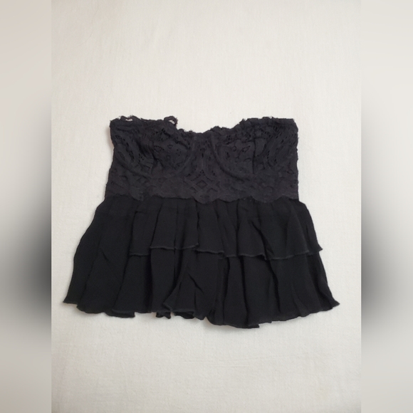 Free People Adella Corset Cami Black Lace Tiered Strapless Crop Top Size XS Boho - Picture 5 of 11